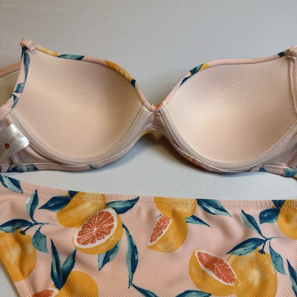 Shade & Shore Swimsuit Double Tie Front Ribbed Pad Multicolor 36C Graphic Fruit - Picture 4 of 12